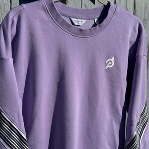 Peloton Sweatshirt Womens XL X-Large Purple Lavender Crewneck Striped Sleeve NEW